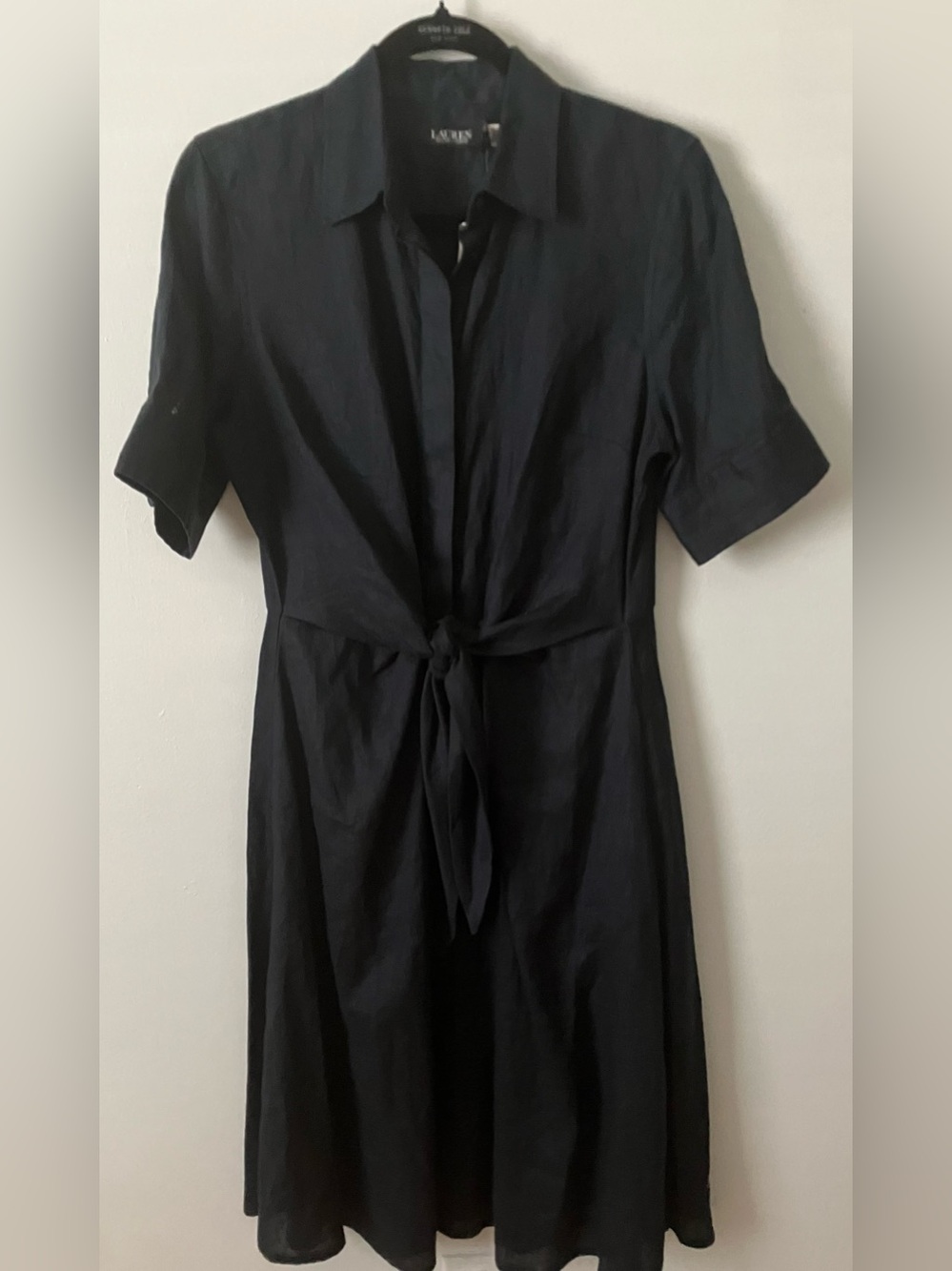 Ralph Lauren Navy  Short-Sleeve Tie-Front Midi Shirt Dress NWT